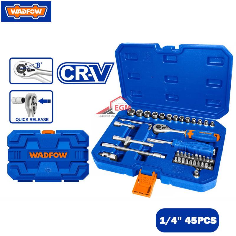 COFFRE CLE DOUIL & EMBOUT CR-V 1/4" 45 PCS 4-14MM WADFOW