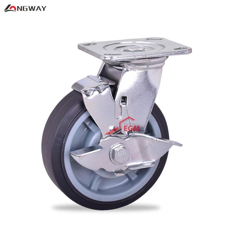 Roue pivotante en TPR gris noyau en PP a roulement a frein D(150/200) “1003”