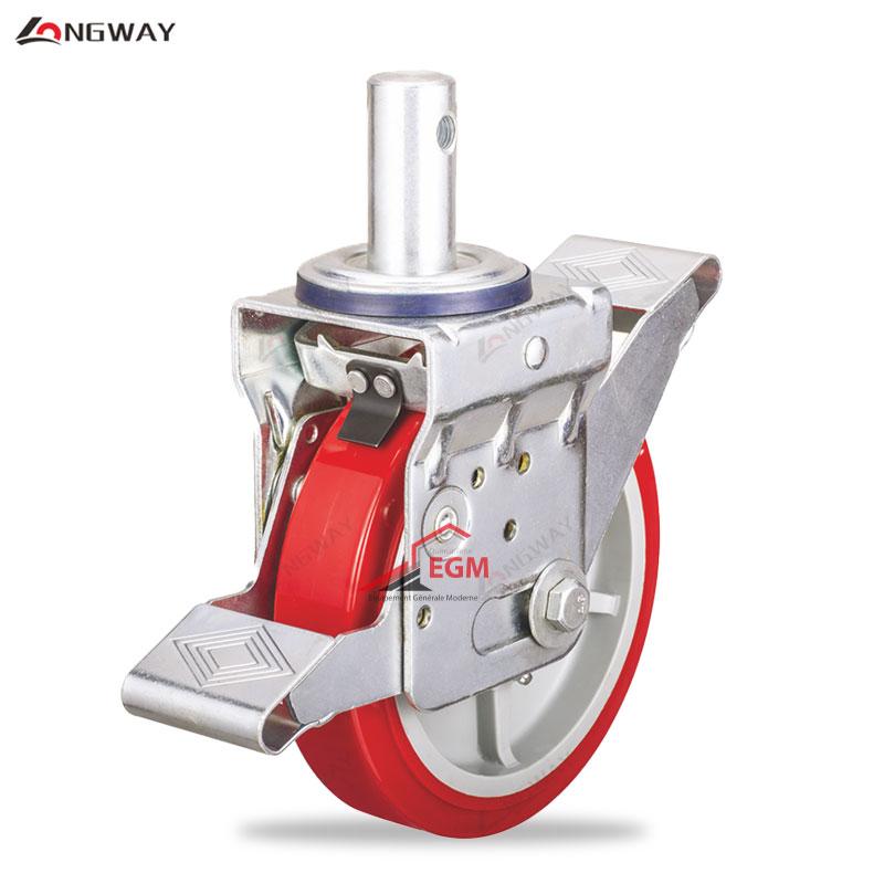 ROUE ECHAFFAUDAGE AVEC FREIN EN PU NOYAU PP D203X50 CHARGE 370-600 KG