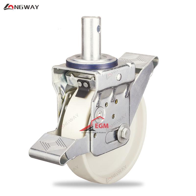 ROUE ECHAFFAUDAGE AVEC FREIN EN NYLON BLANC D200X50 CHARGE 400-1000KG