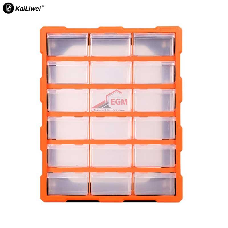 BLOC TIROIRE 18T EN PLASTIQUE ORANGE KAILIWEI