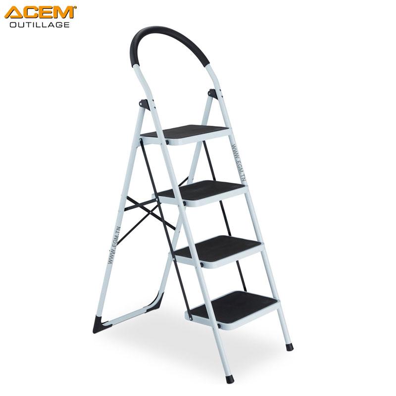 ESCABEAU EN ACIER 2/3/4 MARCHE LARGE BLANC & NOIR ACEM