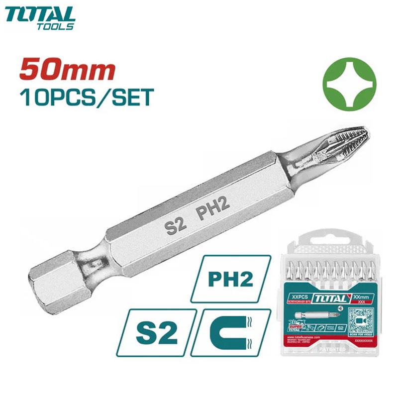 JEUX DE 10 EMBOUT T VIS MAGNETIQUE S2 PH2X50 TOTAL