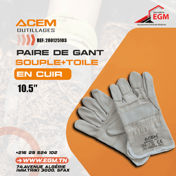 PAIRE DE GANT CUIRE SOUPLE+TOILE 10.5" AC 5103 ACEM - Image 2