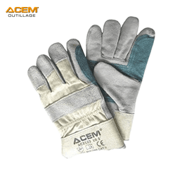 PAIRE DE GANT CUIRE+TOILE 10.5" RENFORCÉ BLEU AC 2122 ACEM - Image 1