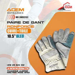 PAIRE DE GANT CUIRE+TOILE 10.5" RENFORCÉ BLEU AC 2122 ACEM - Image 2