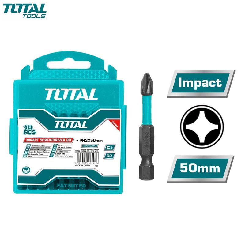 JEUX DE 10 EMBOUT TOURNEVIS IMPACT MAGNETIQUE S2 PH2X50 TOTAL