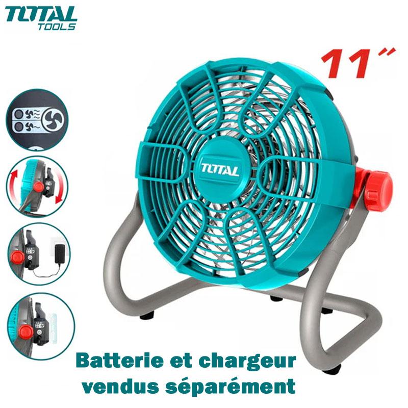 VENTILATEUR RECHARGABLE 280MM 20V & 220V 2 VITESSE 0-360° SANS CHARGEUR ET BATTERIE TOTAL