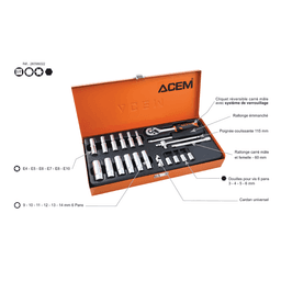 COFFRET CLE DOUIL 6PANT & TORX & MALE 1/4 S/L 22PCS ACEM - Image 2