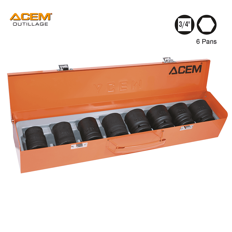 COFFRET CLE DOUIL IMPACT SERIE COURTE 3/4" 8PCS 6 PANS ACEM