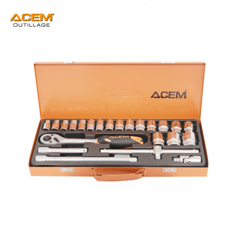 COFFRET CLE DOUIL 1/2" 17PCS 6 PANS 10-27MM ACEM