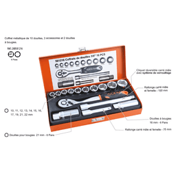 COFFRET CLE DOUILLE 3/8" 16 PCS 10-22MM ACEM EXTRA - Image 2