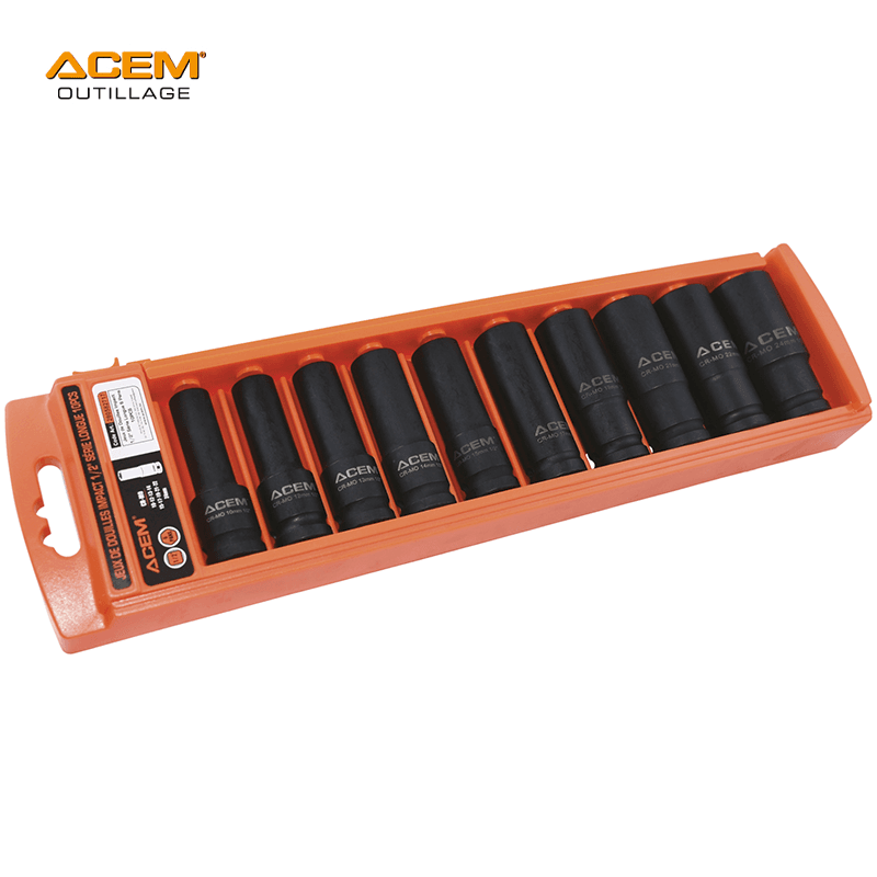 COFFRET CLE DOUIL IMPACT S.LONG 1/2" 10PCS ACEM