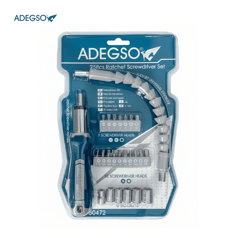 JEUX EMBOUT et DOUILLE DE T VICE 25PCS AVEC MANCHE A CLIQUET &amp; FLEXIBLE ADEGSO