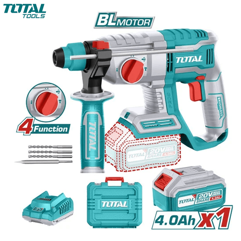 PERCEUSE PERFORATEUR CHARG 22MM 2.0J BRUSHLESS  4.0AH 20V SDS PLUS TOTAL