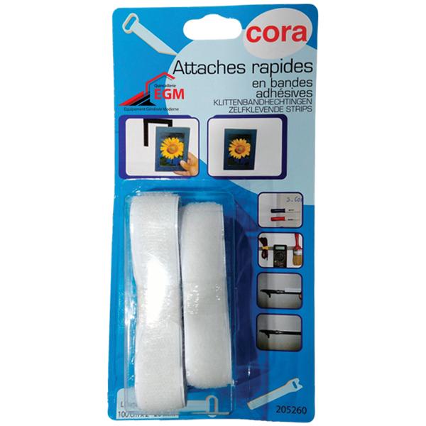ATTACHES RAPIDES ADHESIVES EN BANDES 100CMX2X20MM BLANC CORA