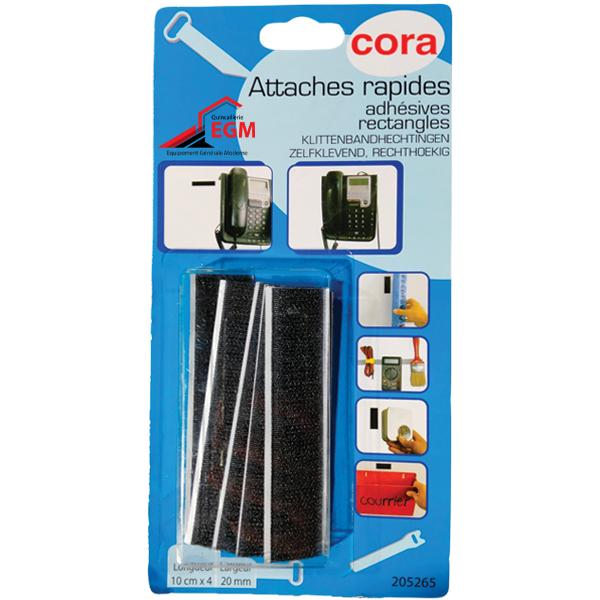 ATTACHES RAPIDES ADHESIVES RECTANG 10CMX4X20MM NOIR CORA