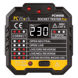 TESTEUR DE PRISES ELECTRIQUE ECRAN LCD CAT II 300V PCWORK "PCW06B" - Image 1