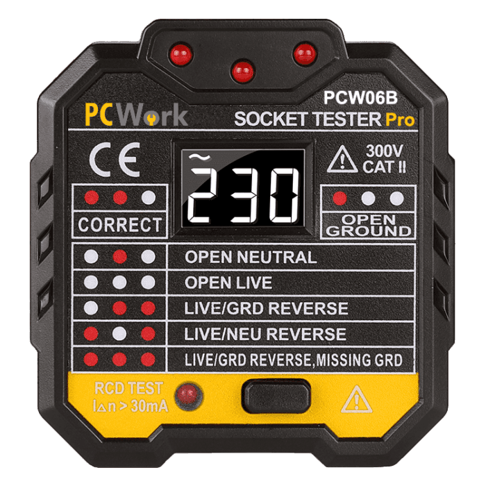 TESTEUR DE PRISES ELECTRIQUE ECRAN LCD CAT II 300V PCWORK "PCW06B"
