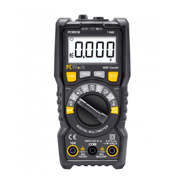 MULTIMETRE DIGITAL ECRAN LCD CAT III 600V PCWORK "PCW01B"