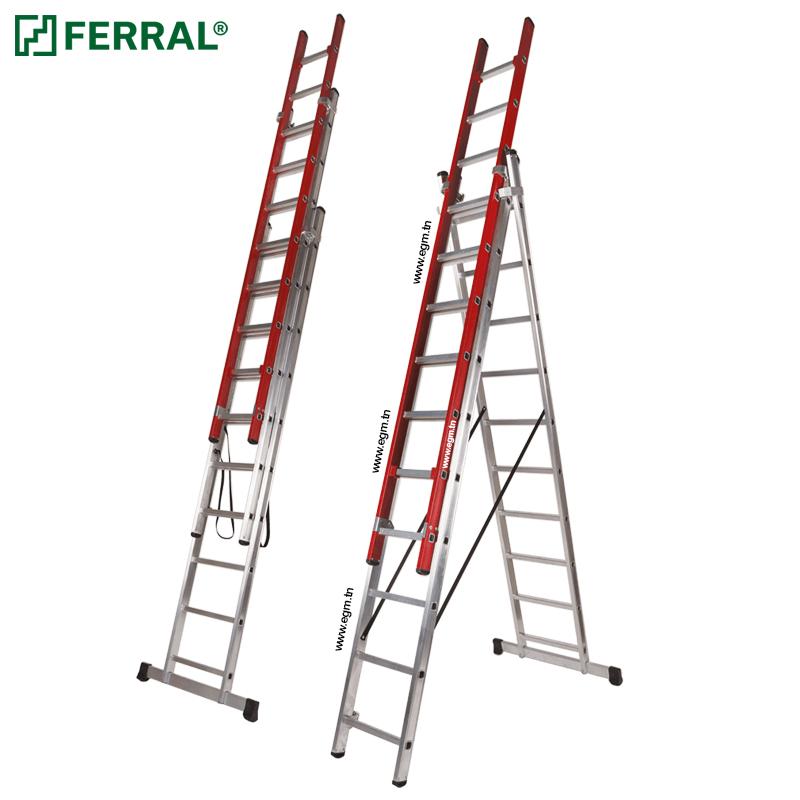 Echelle ELECTRA TRIPLE en aluminium et fibre de verre 1000V transformable FERRAL