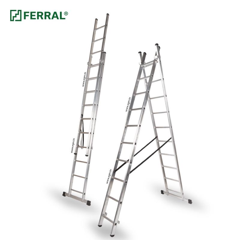 Echelle DOUBLE en aluminium coulissant transformable FERRAL