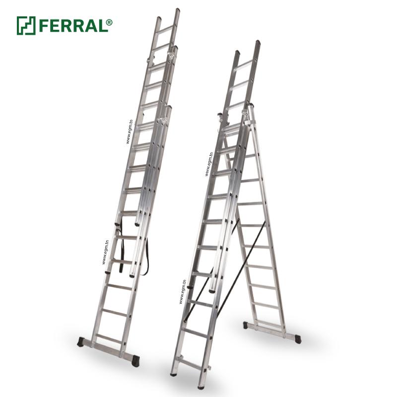 Echelle TRIPLE en aluminium coulissant transformable FERRAL