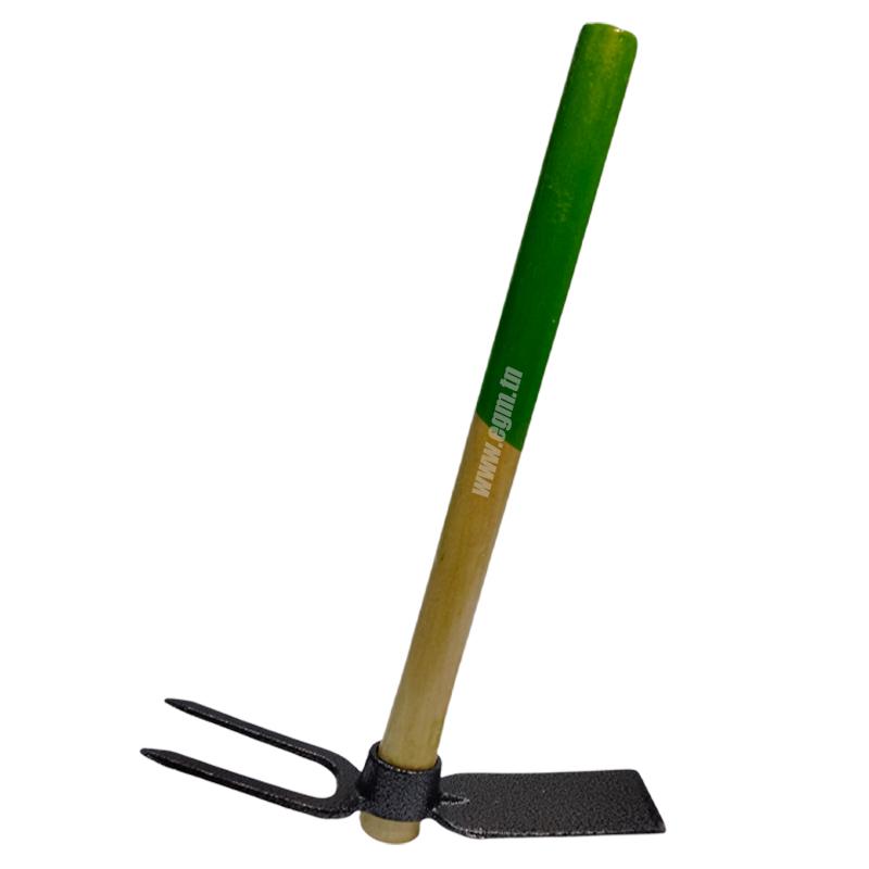 BUNETTE DE JARDINAGE 2 DENTS AVEC MANCHE BOIS COURTE