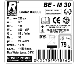 POMPE TRANSVERSAL LAITON BEM-30 1.0 CV ROVER - Image 2