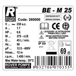 POMPE TRANSVERSAL LAITON BEM-25 0.6 CV ROVER - Image 2