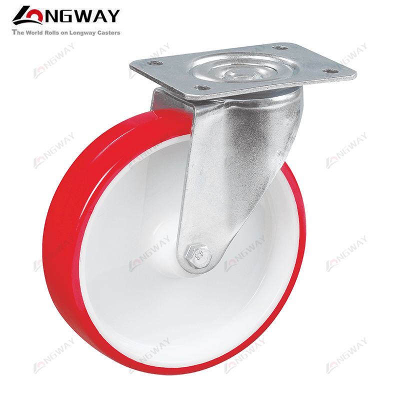 ROUE PIVO EN PU AVEC NOYAU EN NYLON A PLAQUE AH-03