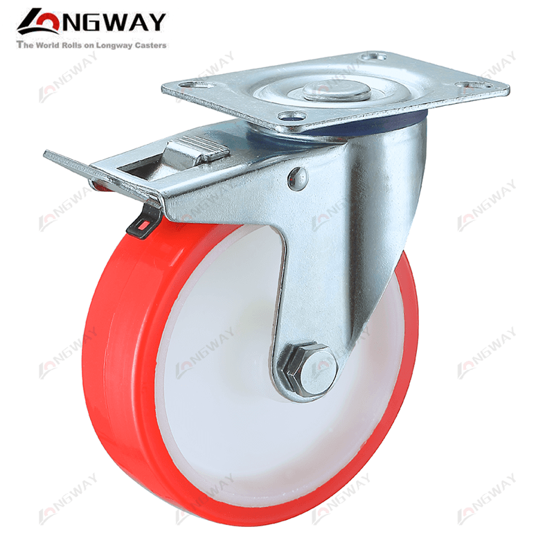 ROUE PIVO EN PU AVEC NOYAU EN NYLON A PLAQUE A FREIN AH-04