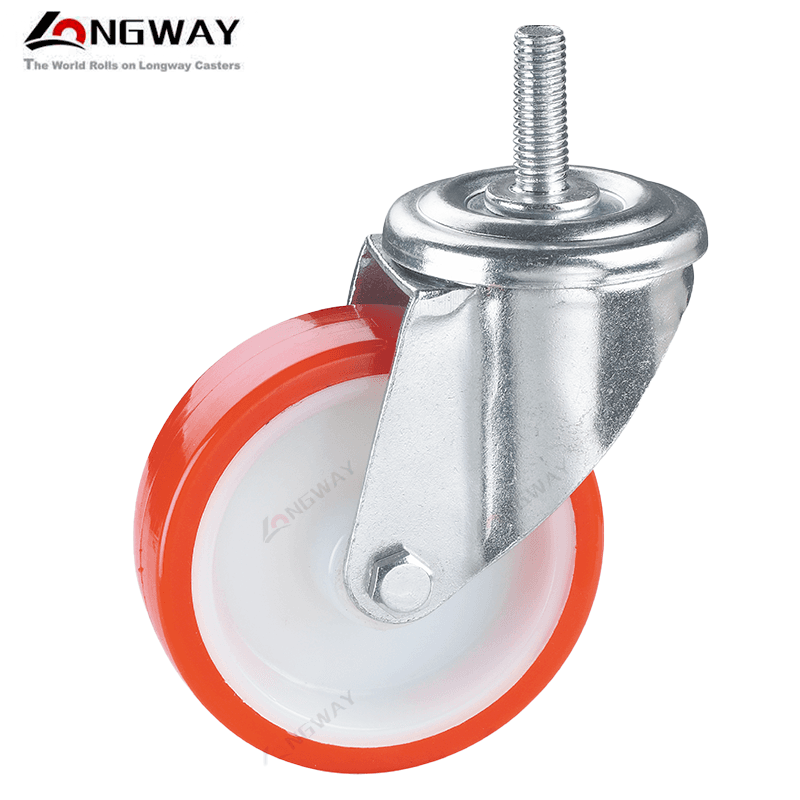 ROUE PIVO EN PU AVEC NOYAU EN NYLON A TIGE M12 / M16 AH-07