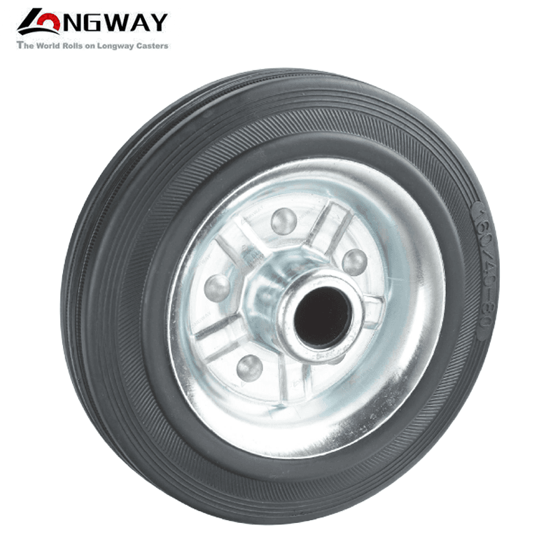 ROUE FIXE SIMPLE EN CAOUTCHOUC NOIR NOYAU EN ACIER A-01