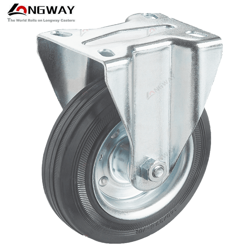 ROUE SUR PLAQUE EN CAOUTCHOUC NOIR NOYAU EN ACIER A-02