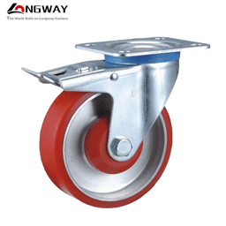 Roue pivotante sur plaque a frein PU en aluminium D(100 / 125) - Image 1