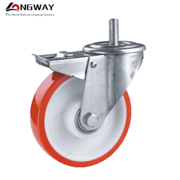 Roue pivotante PU a roulement, frein / Tige M16 D(125/160) AI-08 - Image 1