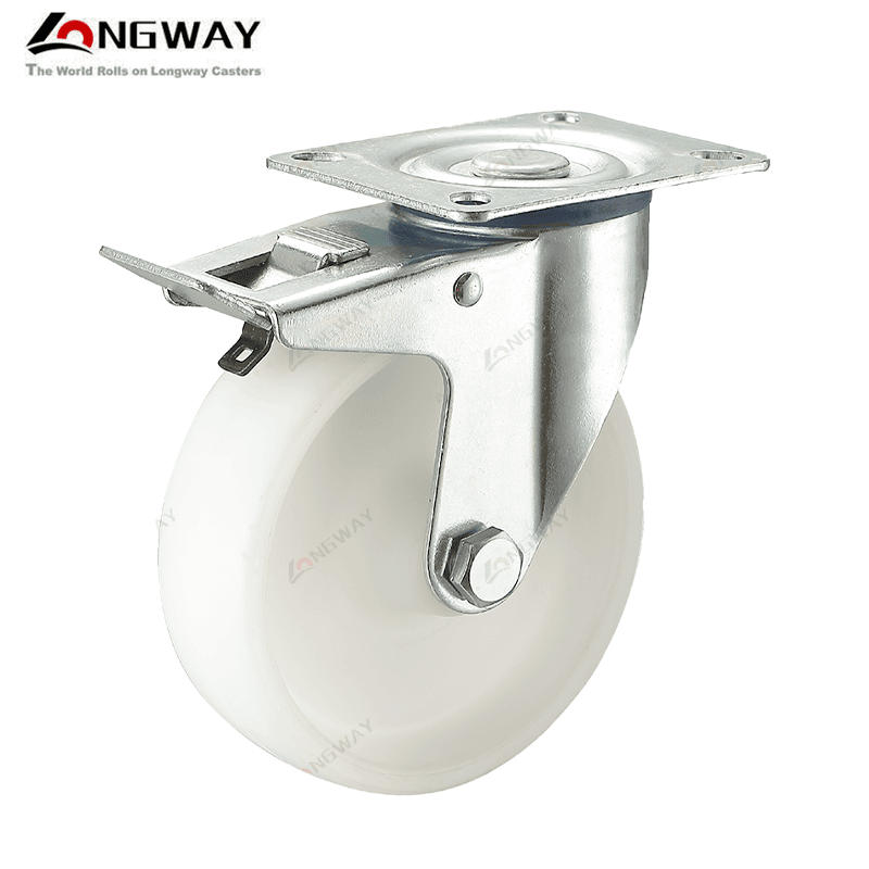 Roue sur plaque pivotante a frein en nylon AJ-04