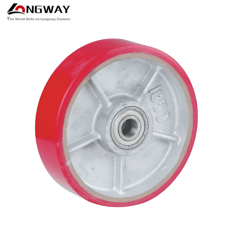 Roue de transpalette PU sur fonte, double roulement à billes R01