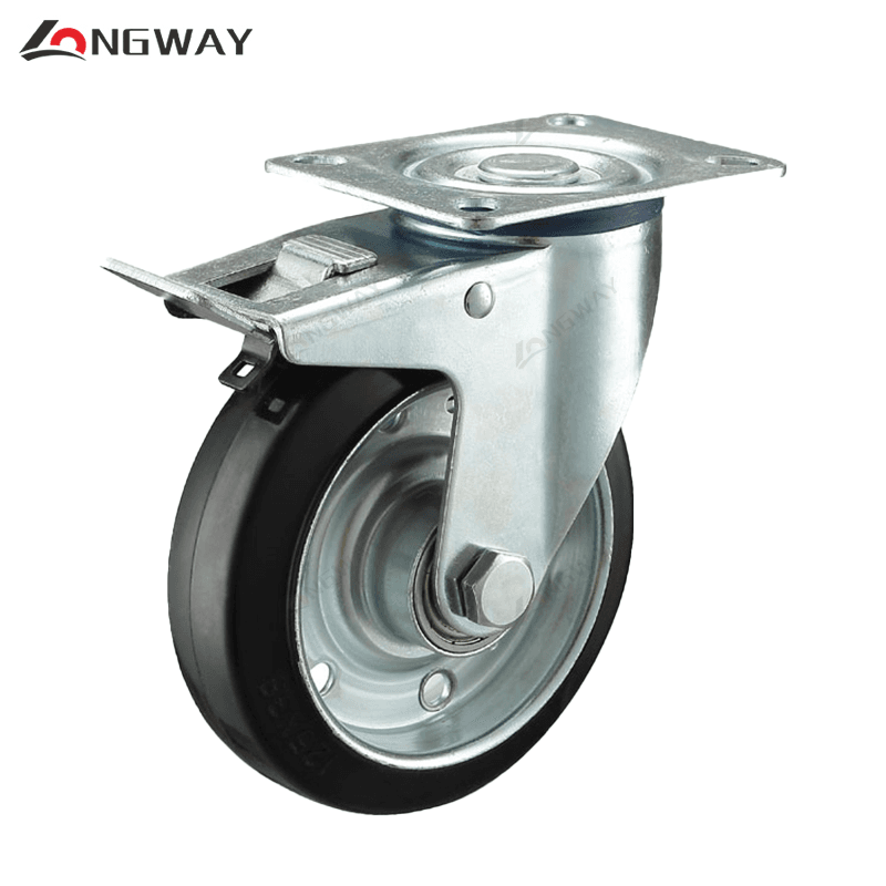 Roue pivotante a frein en caoutchouc, acier a roulement AZ-04