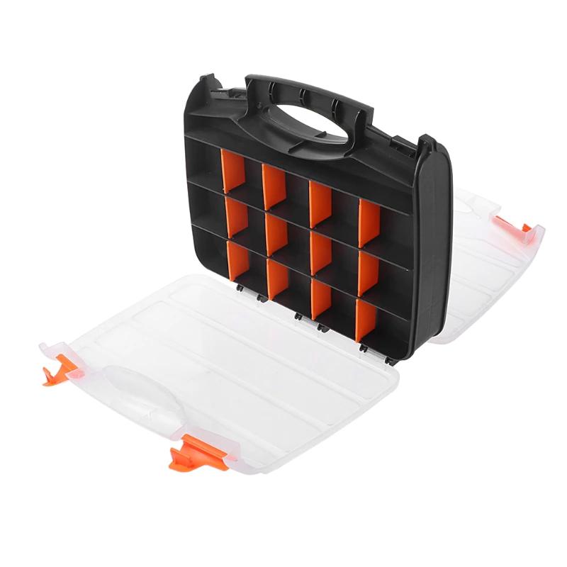 BOITE DE RANGEMENT PLASTIQUE 2 COTES NOIR & ORANGE 32 CASSES MJ-TOOLS