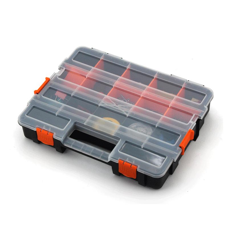 BOITE DE RANGEMENT PLASTIQUE NOIR & ORANGE 17 CASSES MJ-TOOLS