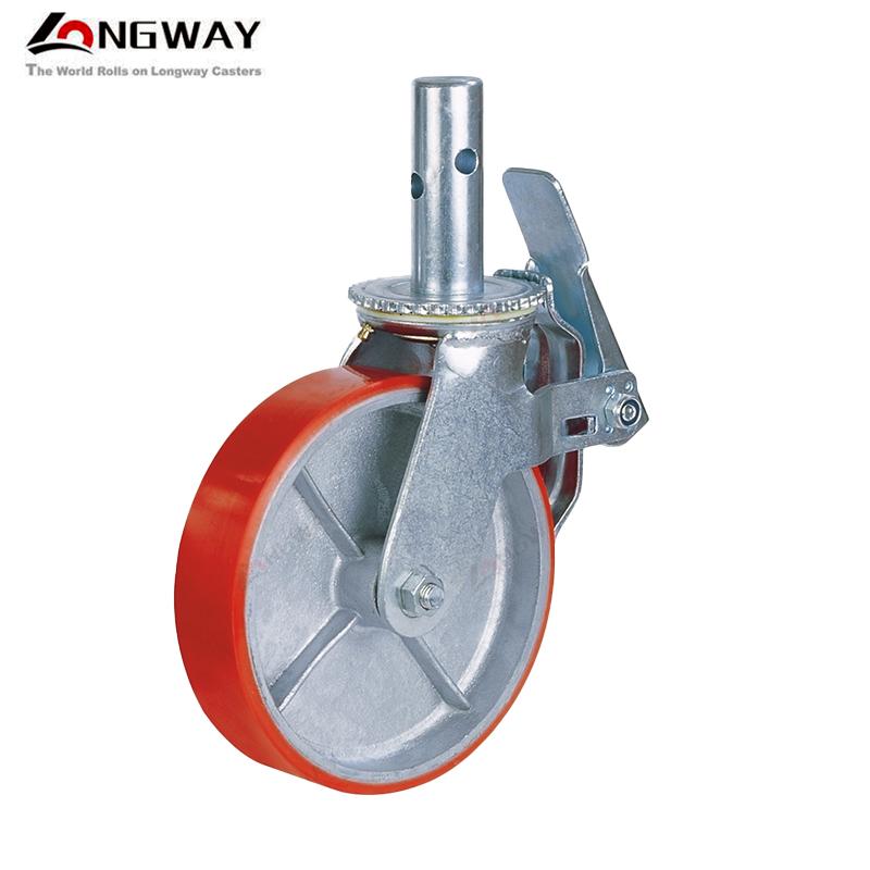 Roue échafaudage diamètre 200 en PU sur roue fonte, roulement à rouleaux (avec tige pleine) 1151