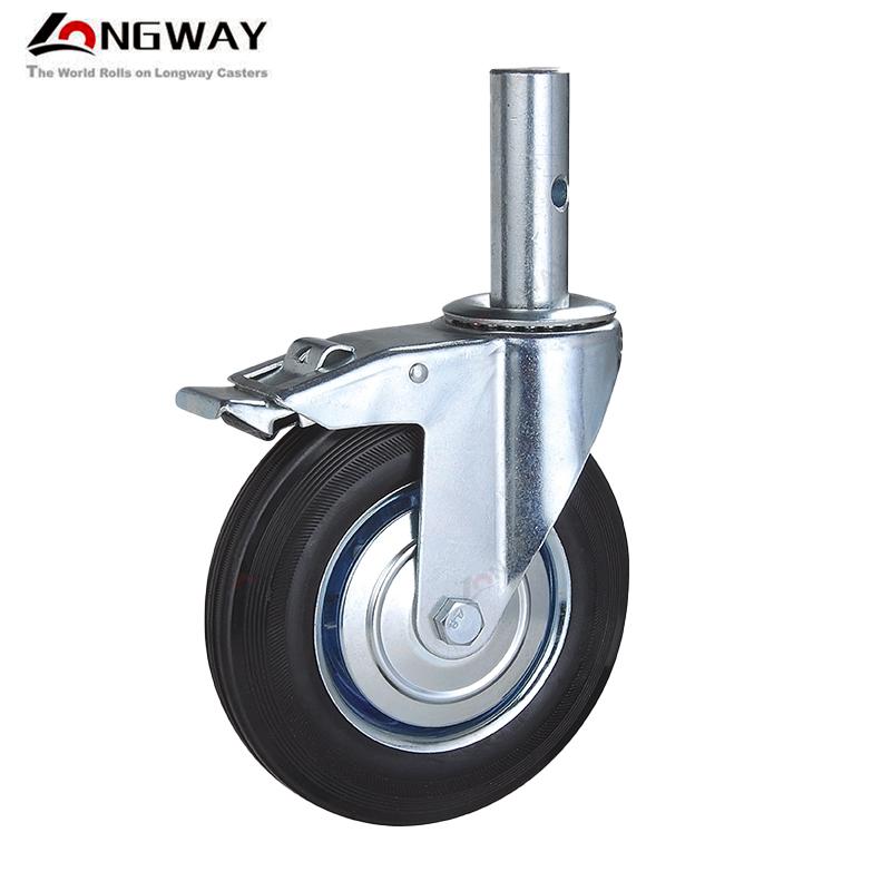 Roue échafaudage diamètre 200 en caoutchouc (âme en acier), roulement à tige pleine 1158