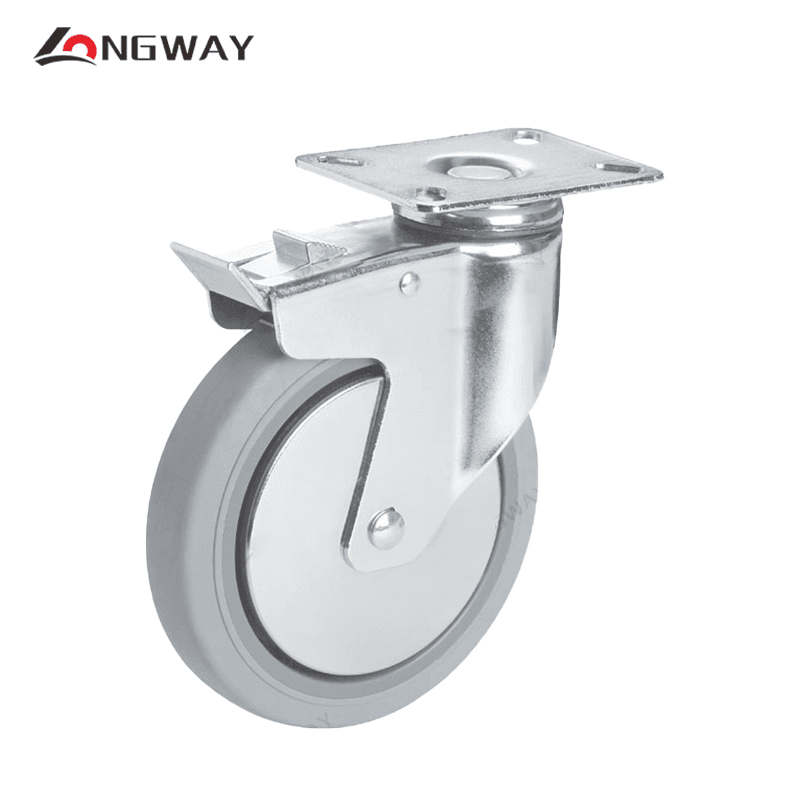 Roue pivotante a frein a roulement Gris + Chrome avec noyau en PP FA-04