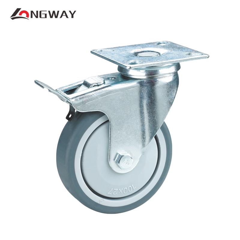 Roue pivotante a frein gris avec noyau PP, roulement à billes diamètre 50