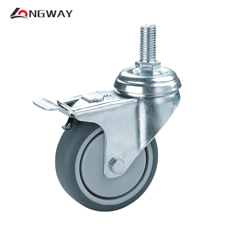 Roue pivotante a frein gris avec noyau PP, roulement à billes diamètre 50 a tige M10