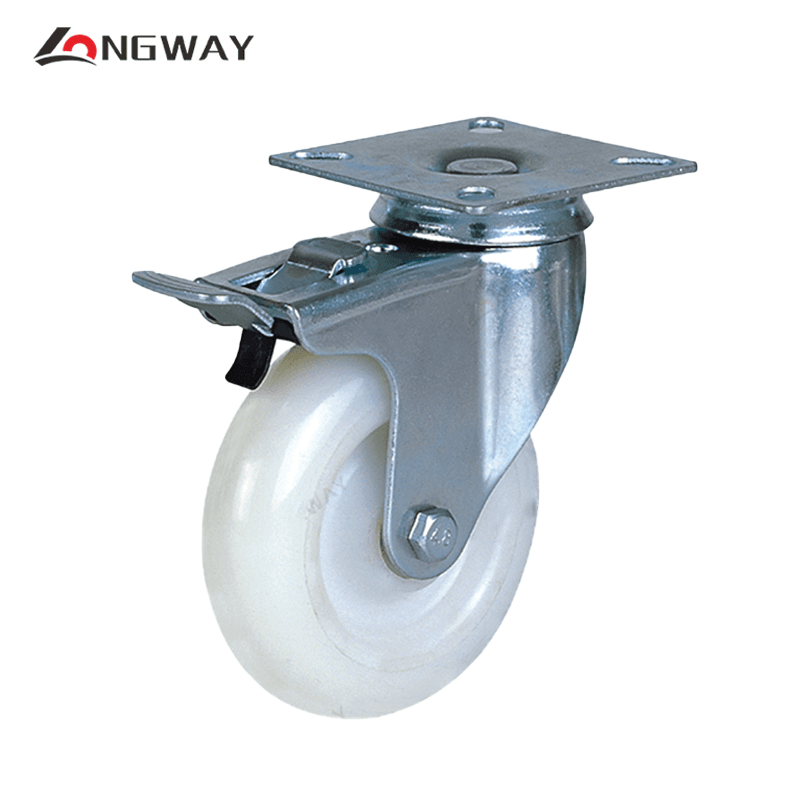 Roue pivotante a frein en nylon avec noyau en PP roulement à rouleaux