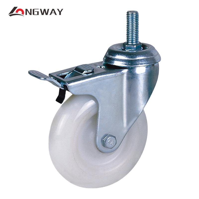 Roue pivotante a frein en nylon avec noyau en PP roulement à rouleaux a tige