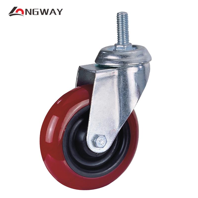 Roue pivotante rouge en nylon avec noyau en PP roulement à rouleaux a tige